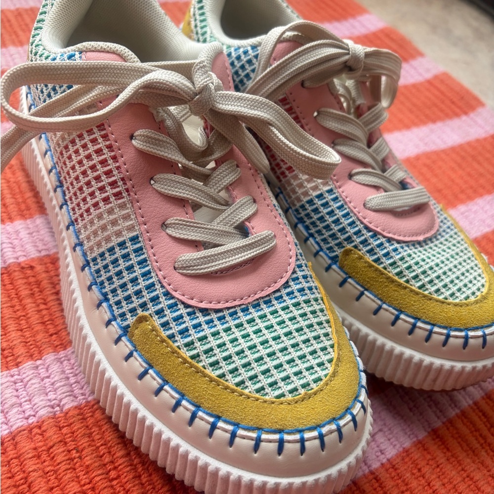 Nicole Miller Pink Blue Green Yellow Mixed Mesh Platform Sneakers
